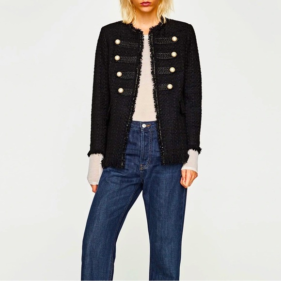 ZARA - fringe twill blazer with pearl details - XS - Picture 7 of 7